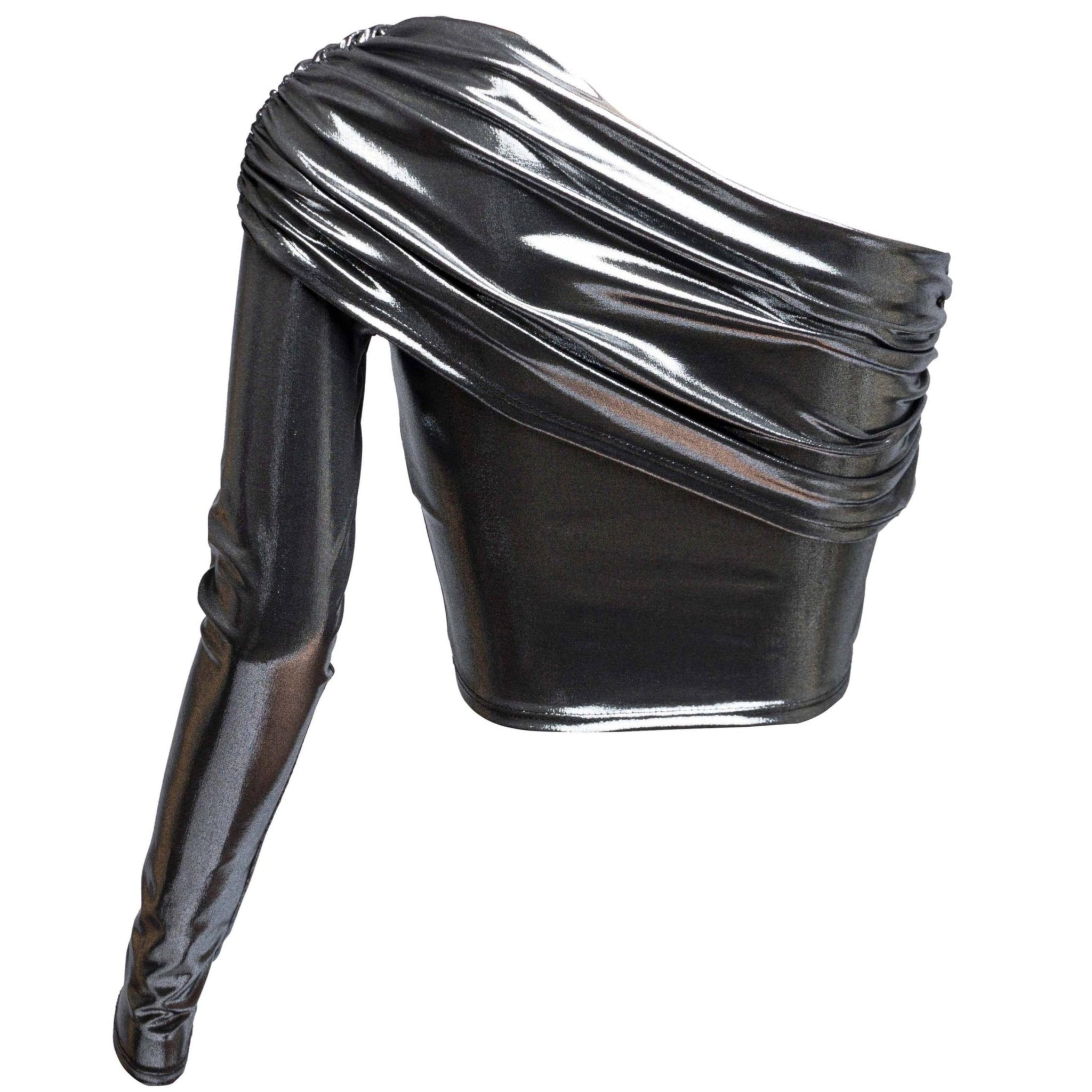 Fold Over One Shoulder Top in Liquid Metal [Sizes S - L]