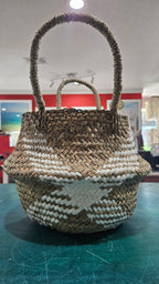 Foldable Seagrass Basket with Handles – Boho White Diamond Storage Tote Purses & Bags La Vie Bien Foldable Seagrass Basket with Handles – Boho White Diamond Storage Tote