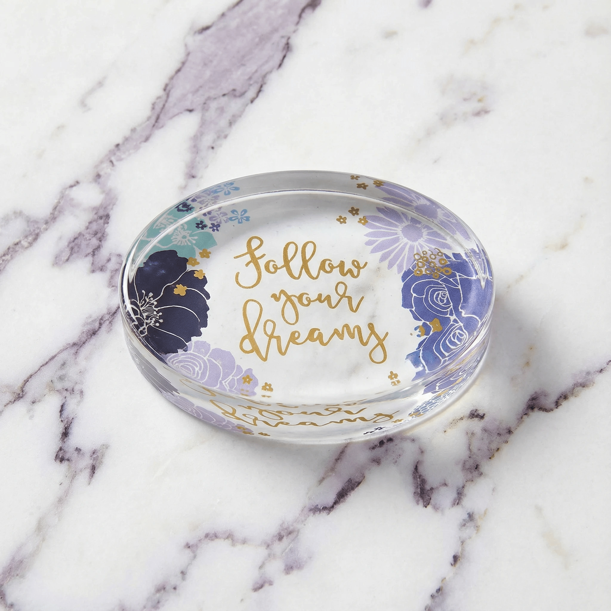 Follow Your Dreams Oval Floral Glass Paperweight by The Bullish Store