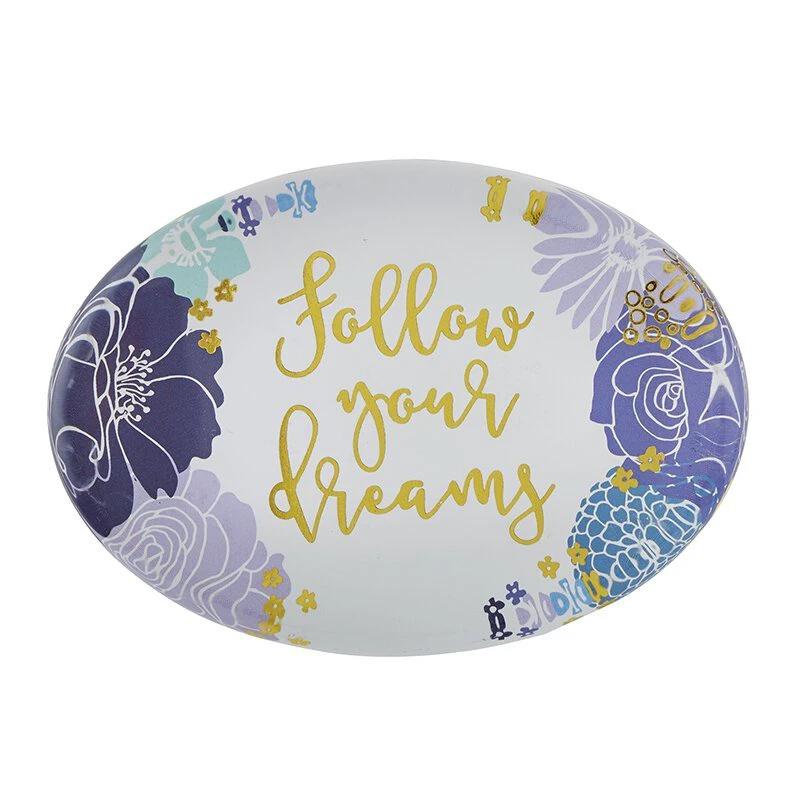 Follow Your Dreams Oval Floral Glass Paperweight by The Bullish Store