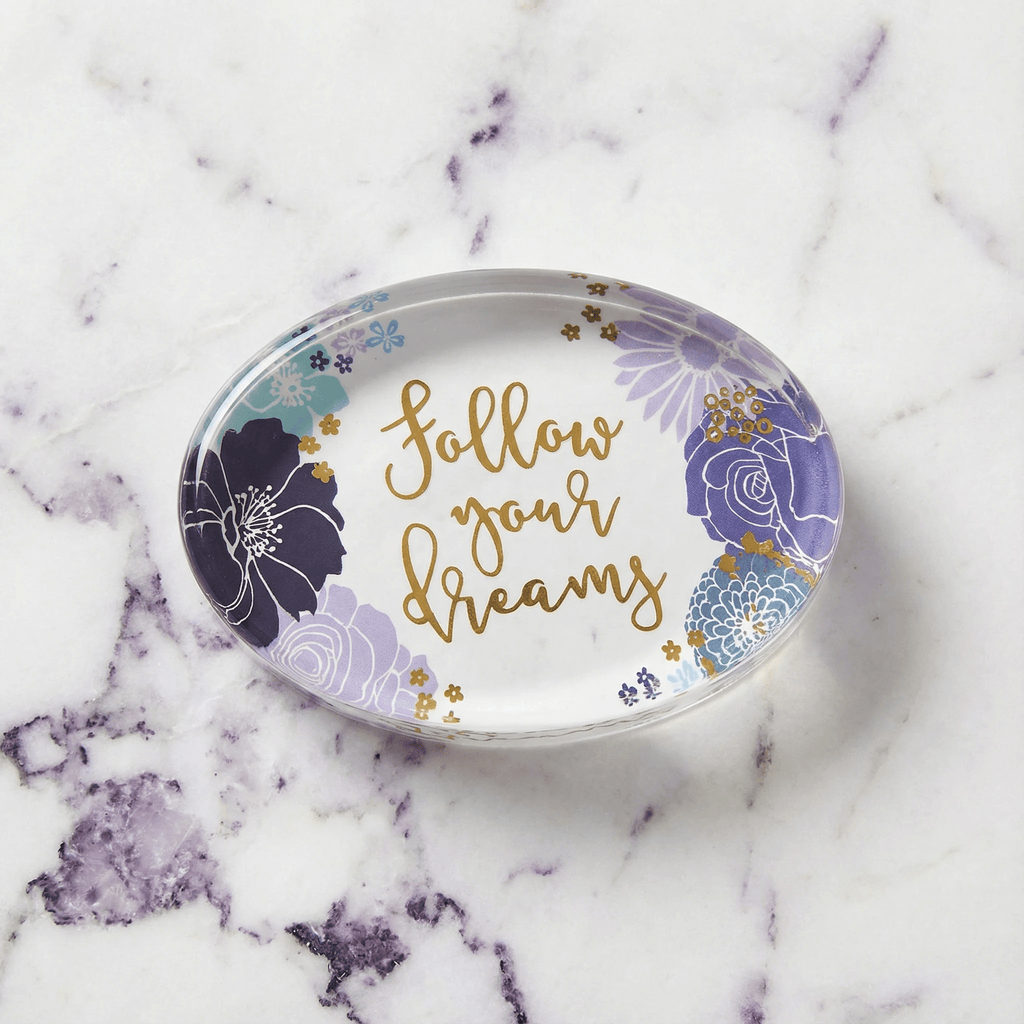 Follow Your Dreams Oval Floral Glass Paperweight by The Bullish Store