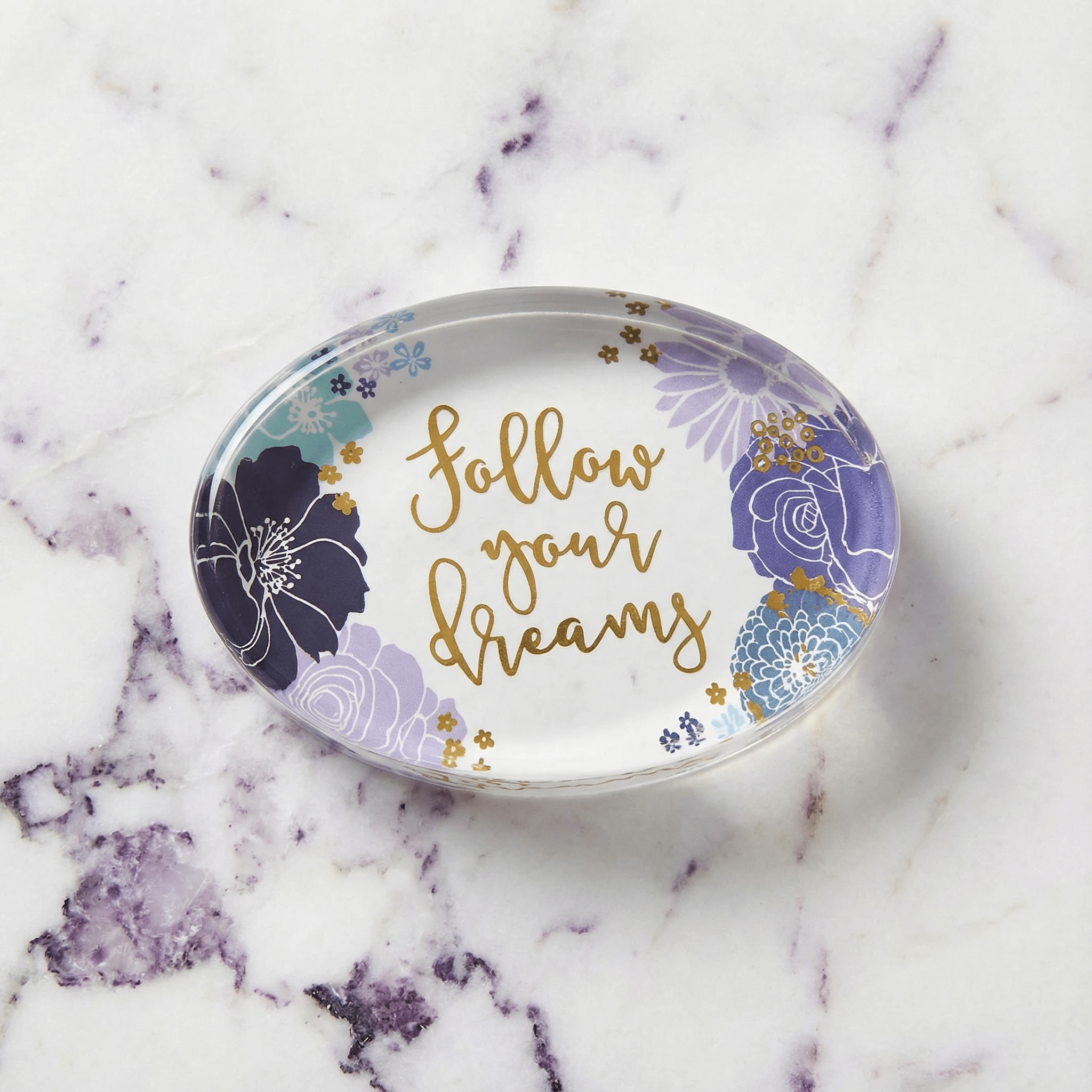 Follow Your Dreams Oval Floral Glass Paperweight by The Bullish Store
