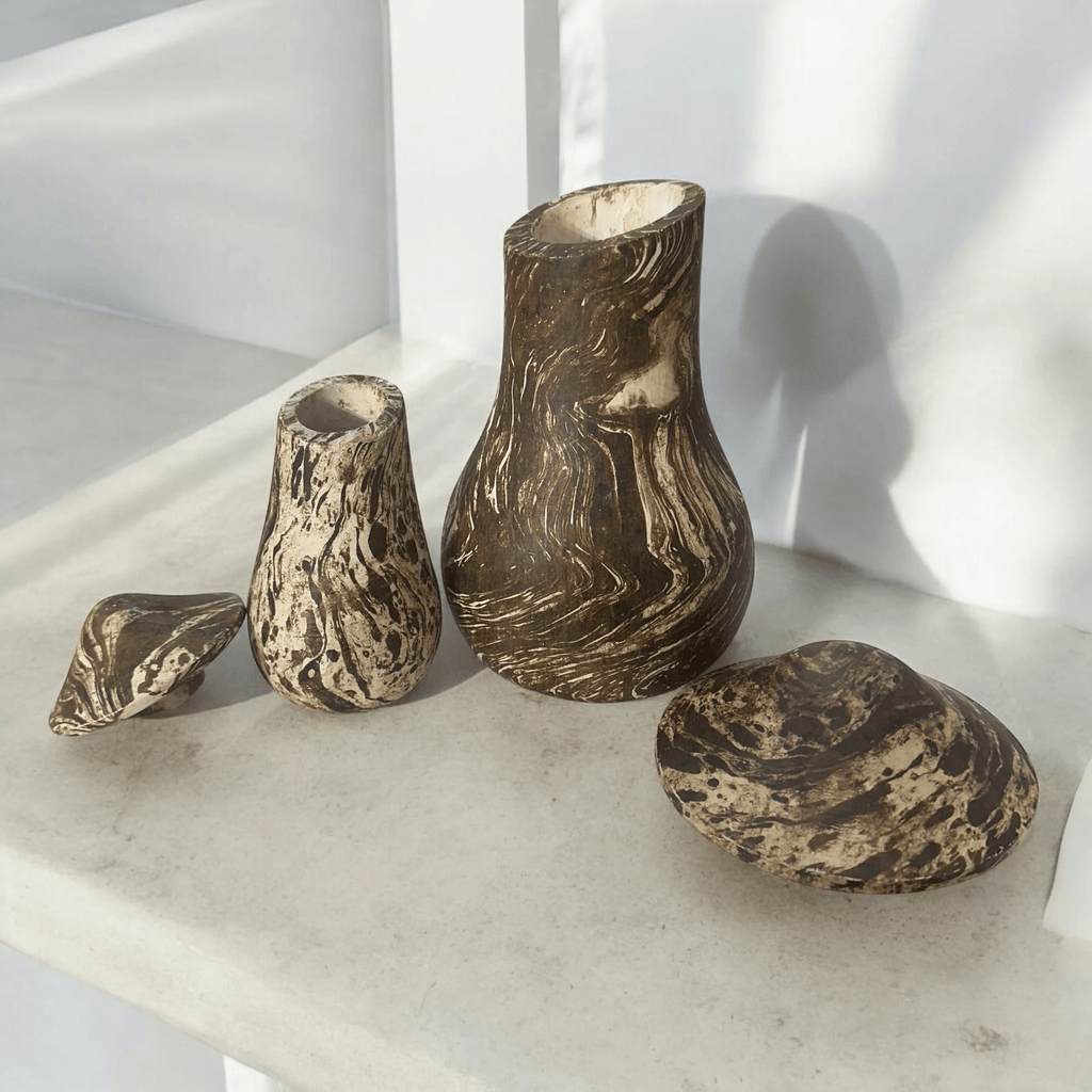 Forest Whimsy Hand-Carved Wooden Mushroom Duo by Music Frog Co