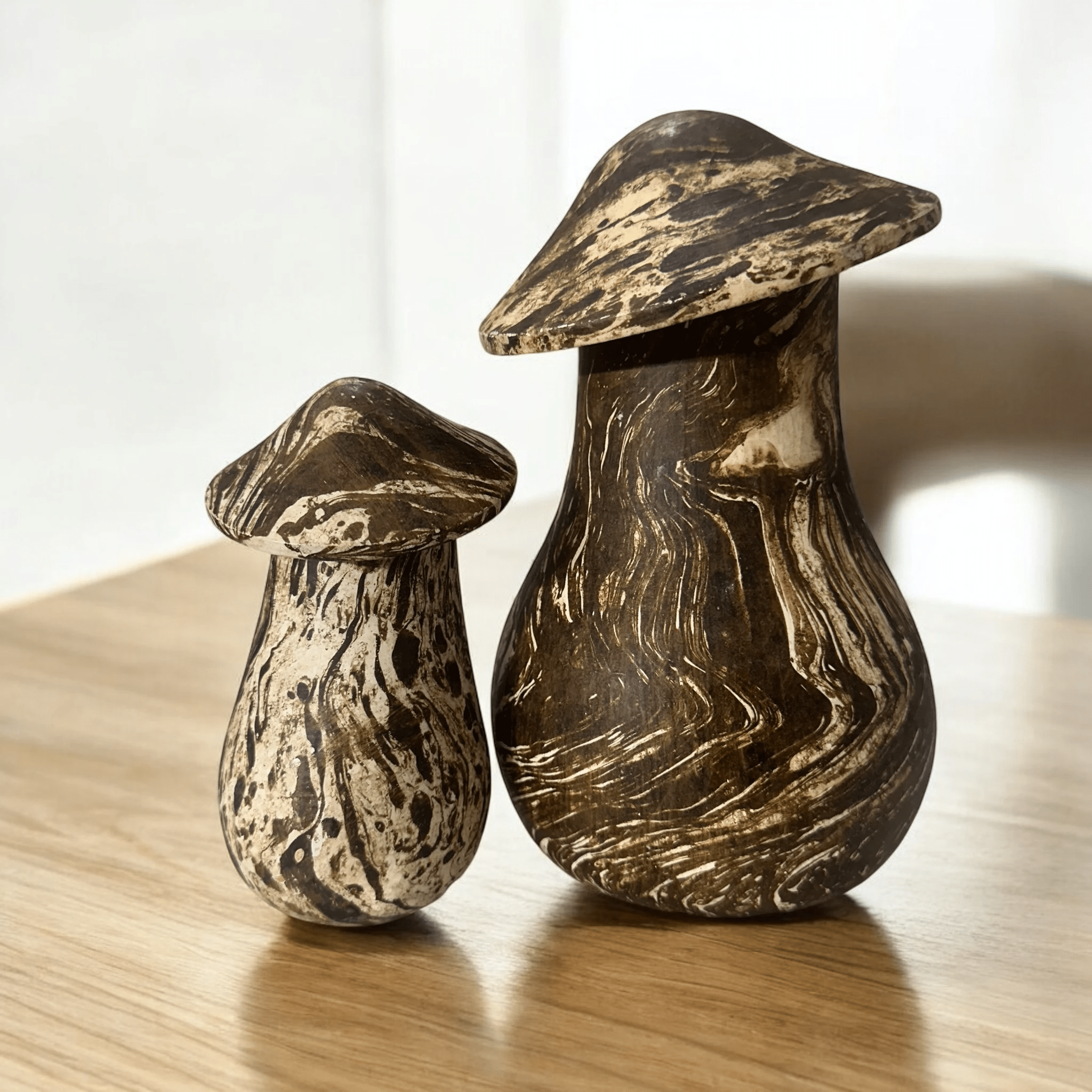 Forest Whimsy Hand-Carved Wooden Mushroom Duo by Music Frog Co