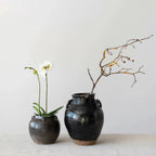 Found Black Clay Jar with Handles by White Cliff Studio