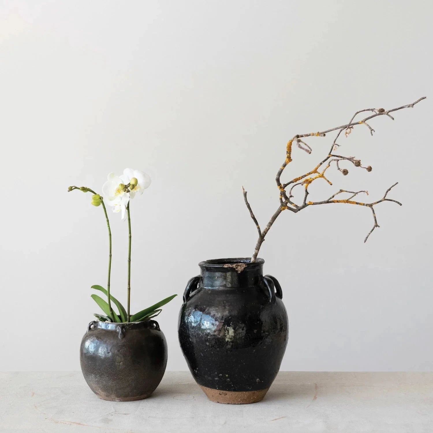 Found Black Clay Jar with Handles by White Cliff Studio