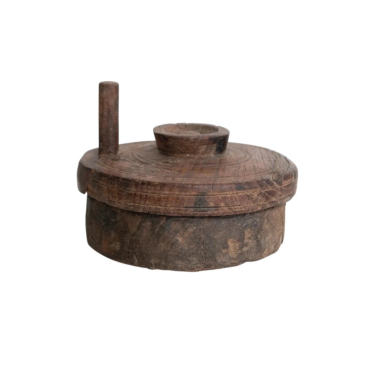 Found Reclaimed Wood Spice Grinder with Lid – Decorative Accent by White Cliff Studio