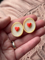 Framed Heart Stud earrings, 14k gold plated nickel free, handmade with polymer clay