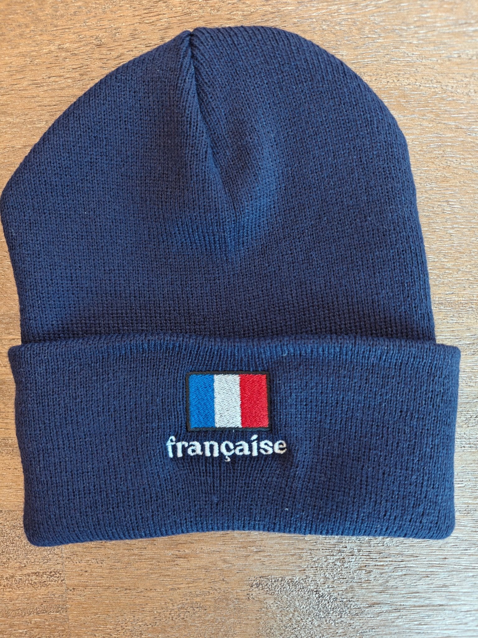 Française French flag embroidered Cuffed Beanie for French cultural gifting, cold weather hat Hats La Vie Bien Française French flag embroidered Cuffed Beanie for French cultural gifting, cold weather hat