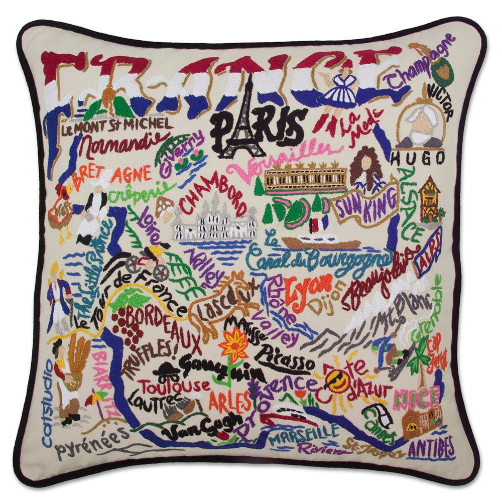 France Hand - Embroidered Pillow Pillows La Vie Bien France Hand - Embroidered Pillow
