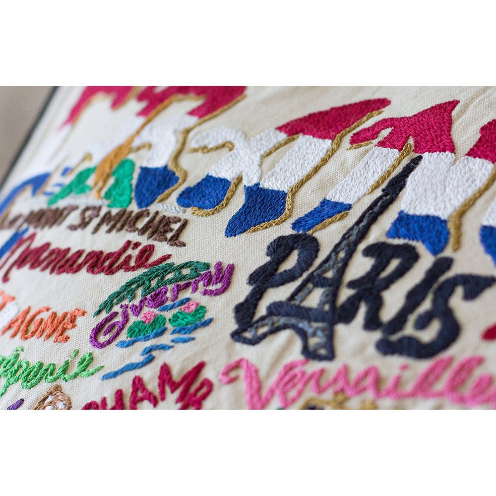 France Hand - Embroidered Pillow Pillows La Vie Bien France Hand - Embroidered Pillow