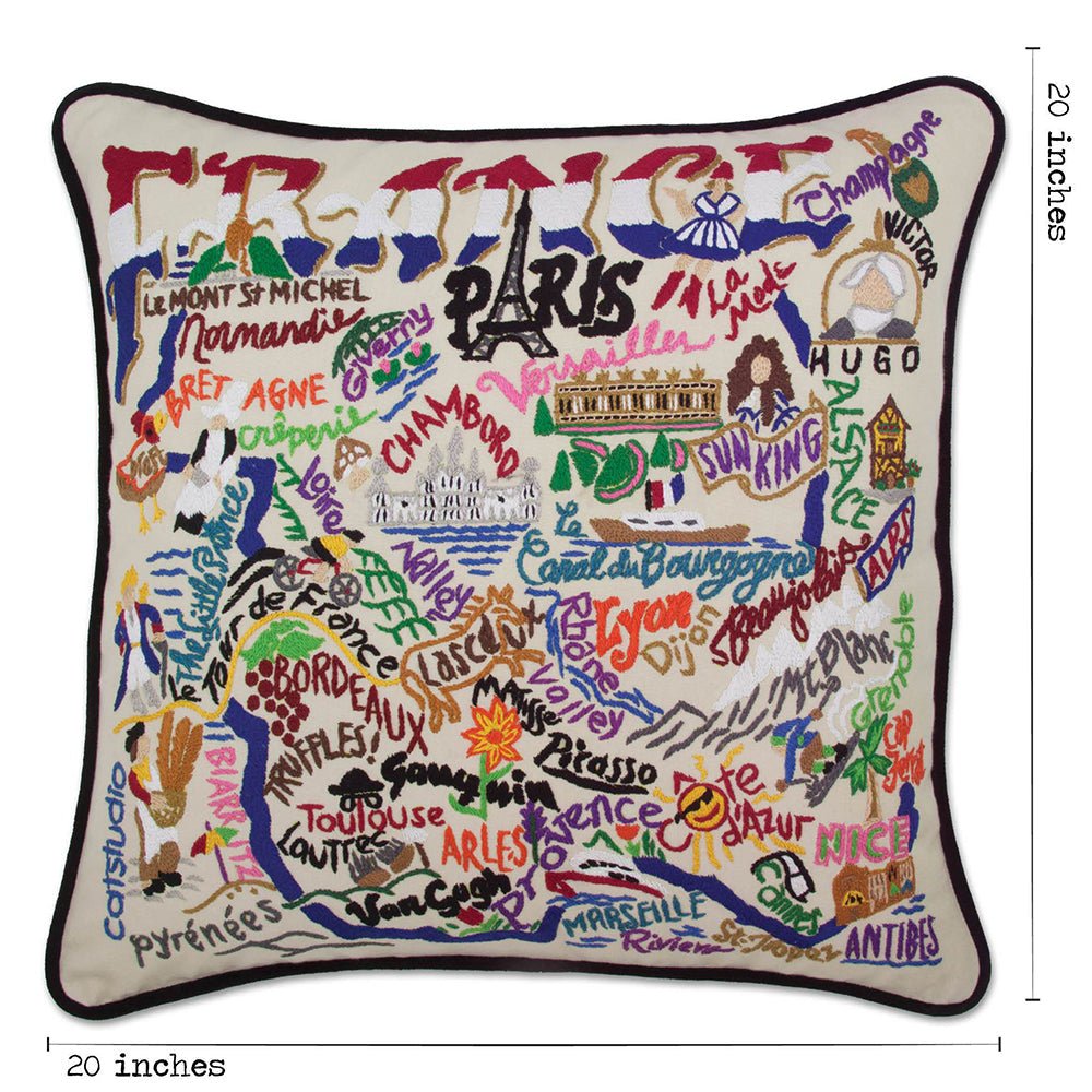 France Hand - Embroidered Pillow Pillows La Vie Bien France Hand - Embroidered Pillow