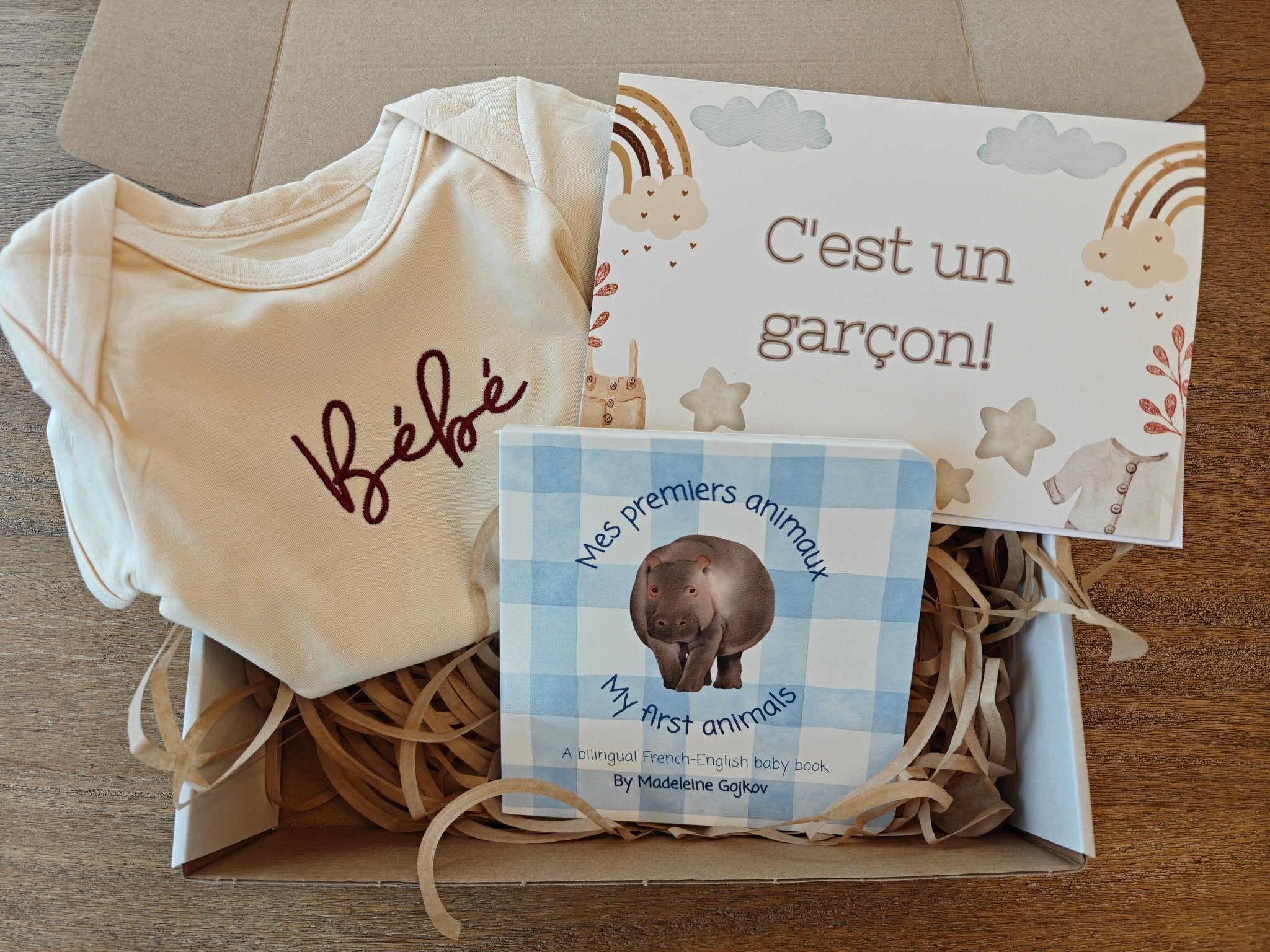 French Baby Boy Gift Box | Bébé Bodysuit + Bilingual Board Book + New Baby Card | C'est un garçon! Bundle Gift Sets La Vie Bien French Baby Boy Gift Box | Bébé Bodysuit + Bilingual Board Book + New Baby Card | C'est un garçon!