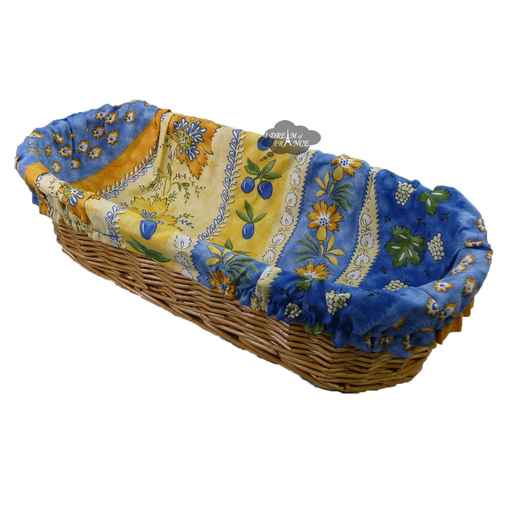 Monaco Blue & Yellow French Baguette Basket with Removable Liner by Le Cluny