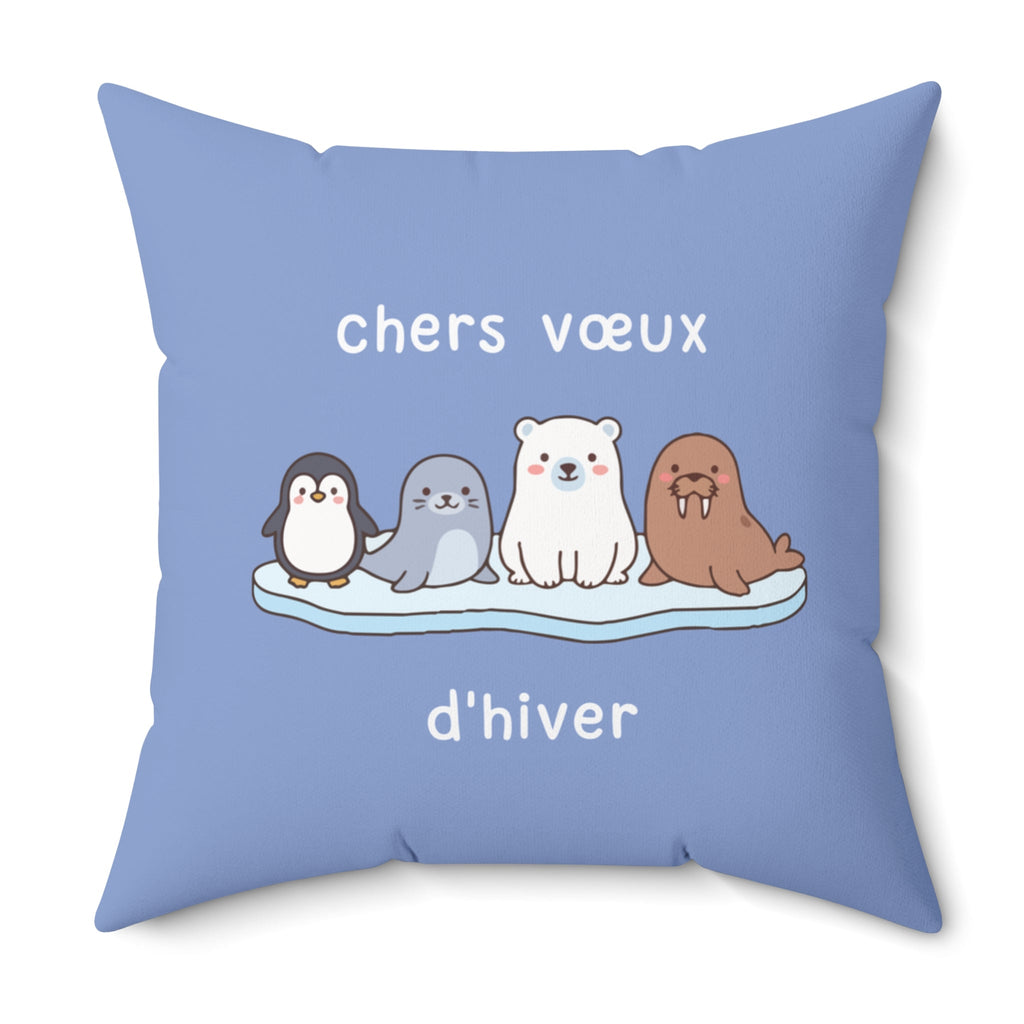 French chers vœux d'hiver Decorative Throw Winter Wishes Pillow, Cute Arctic Animals Home Decor La Vie Bien French chers vœux d'hiver Decorative Throw Winter Wishes Pillow, Cute Arctic Animals
