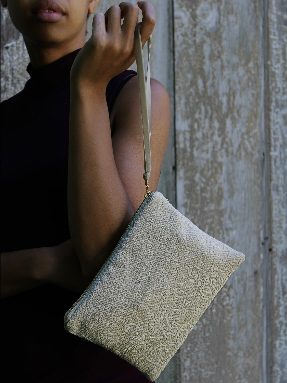French Cream Chenille Wristlet Purse