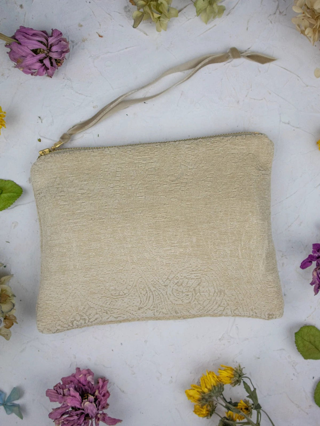 French Cream Chenille Wristlet Purse by Ash & Rose