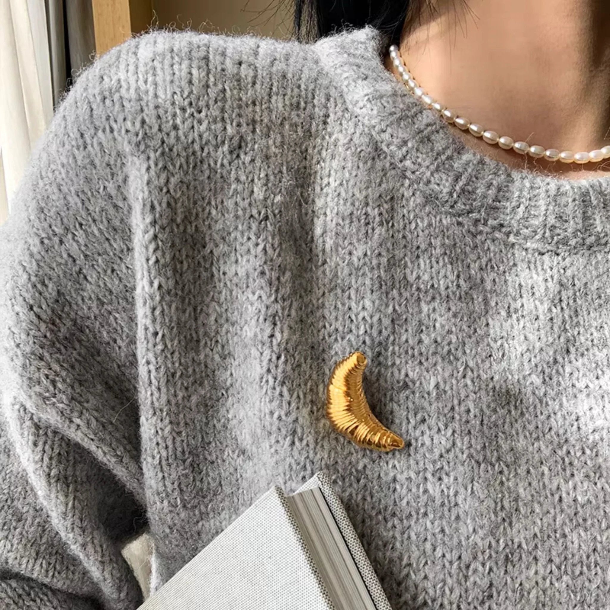 French Croissant Brooch in Gold & Silver 1.4" Metal Pin for Food Lovers by The Bullish Store