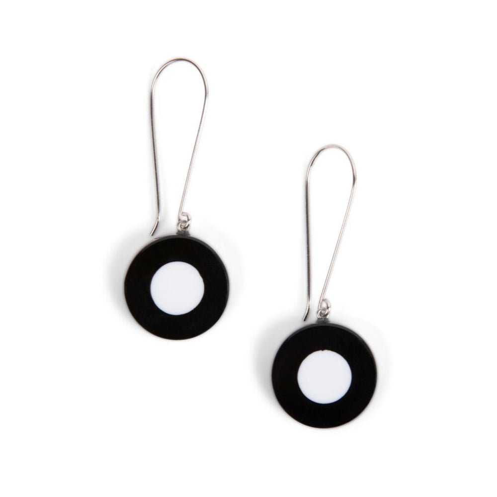 French Dot Pattern Long Wire Earrings (Black & White) JEWELRY La Vie Bien French Dot Pattern Long Wire Earrings (Black & White)