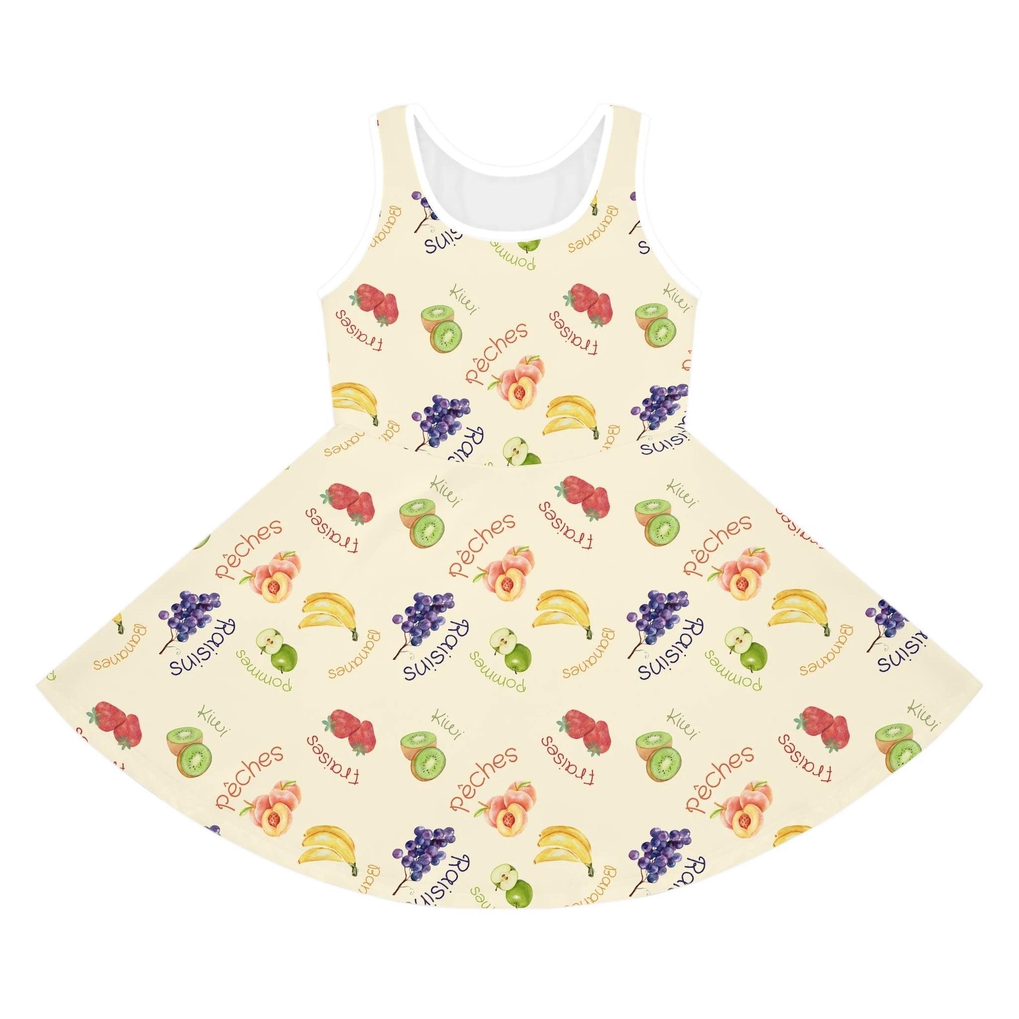 French Fruits Pattern children's Sundress, peaches kiwi bananas grapes girls sleeveless dress by Printify