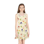 French Fruits Pattern children's Sundress, peaches kiwi bananas grapes girls sleeveless dress by Printify