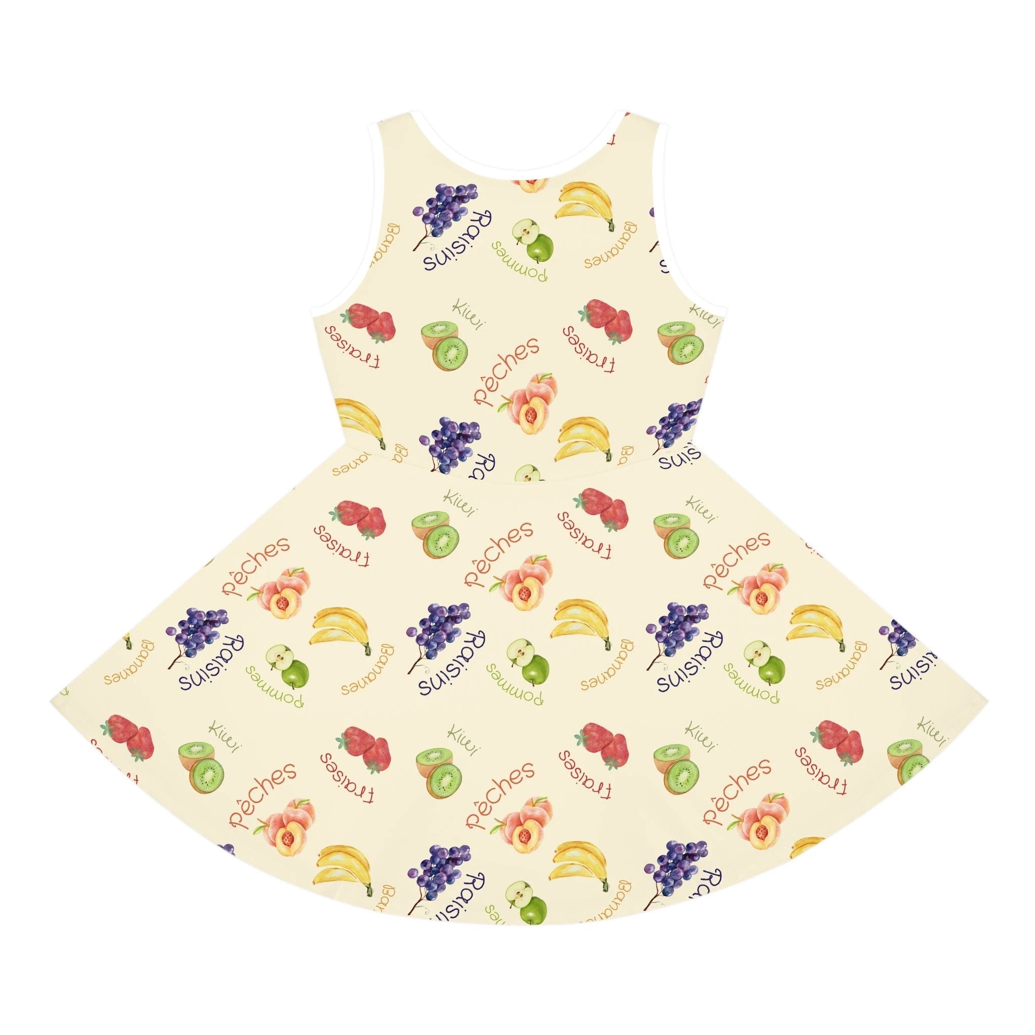 French Fruits Pattern children's Sundress, peaches kiwi bananas grapes girls sleeveless dress by Printify