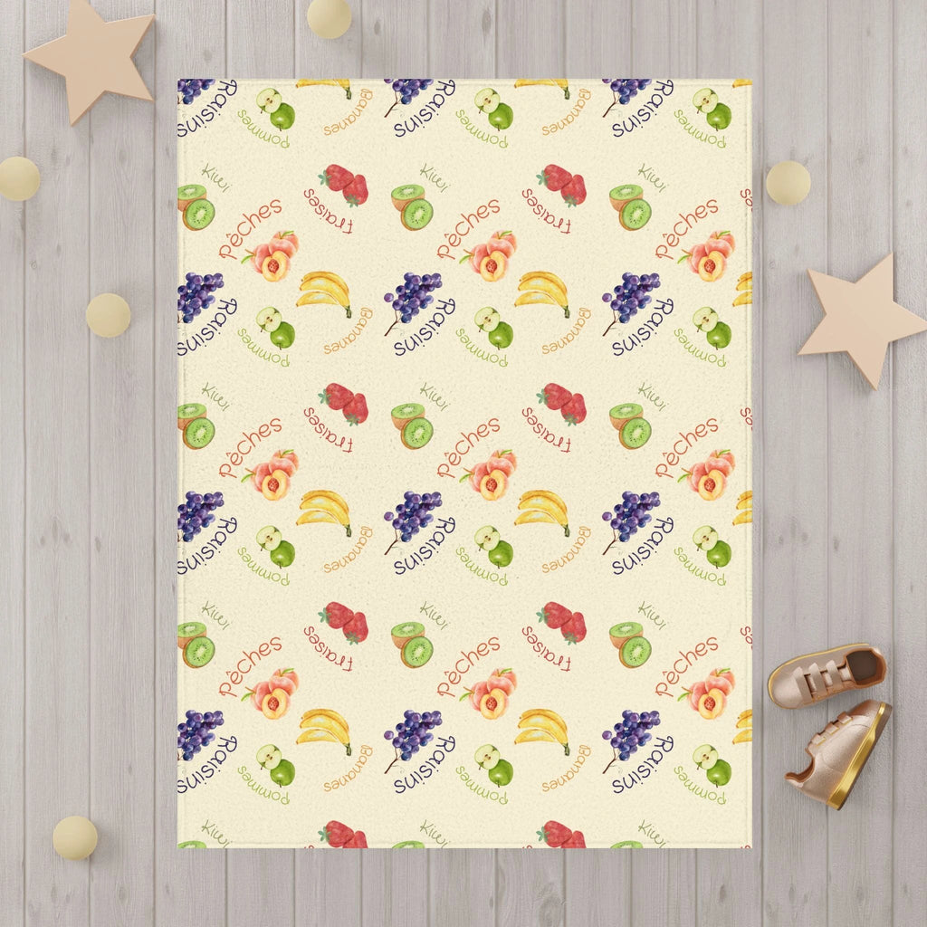 French Fruits Pattern Toddler Blanket, Banana, Kiwi, Grape, Strawberry by Printify