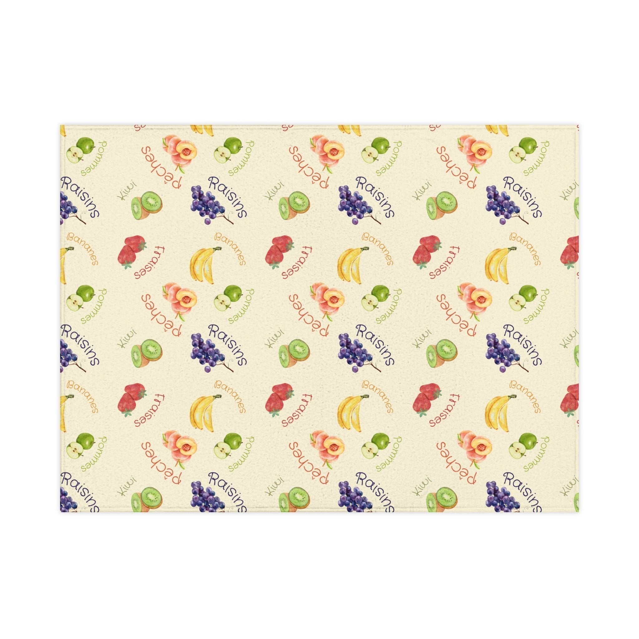 French Fruits Pattern Toddler Blanket, Banana, Kiwi, Grape, Strawberry by Printify