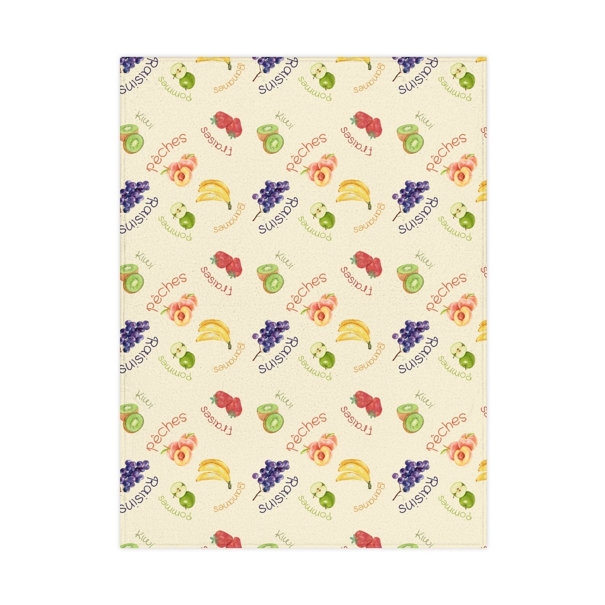French Fruits Pattern Toddler Blanket, Banana, Kiwi, Grape, Strawberry by Printify