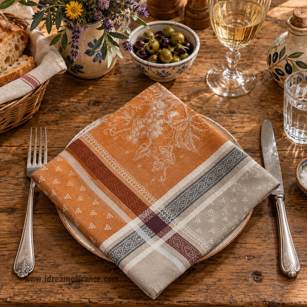 French Jacquard napkin - Cotton - Winery caramel - Tissus Toselli