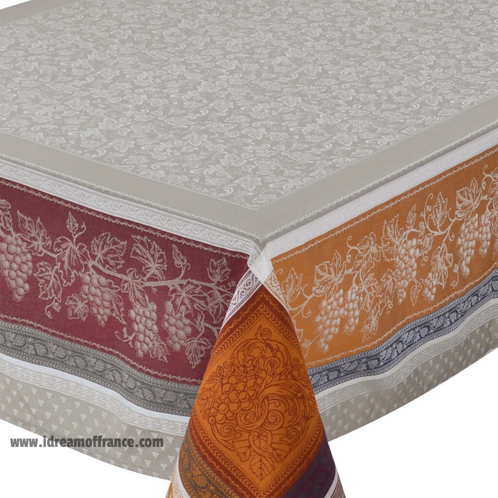 French Jacquard tablecloth - Cotton - Stain resistant - Rectangular - Winery caramel | Tissus Toselli