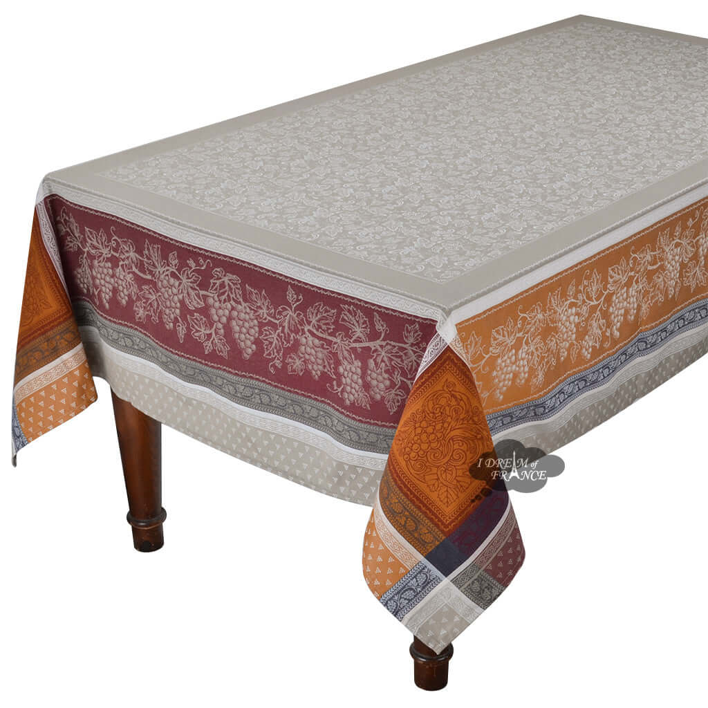 French Jacquard tablecloth - Cotton - Stain resistant - Rectangular - Winery caramel | Tissus Toselli