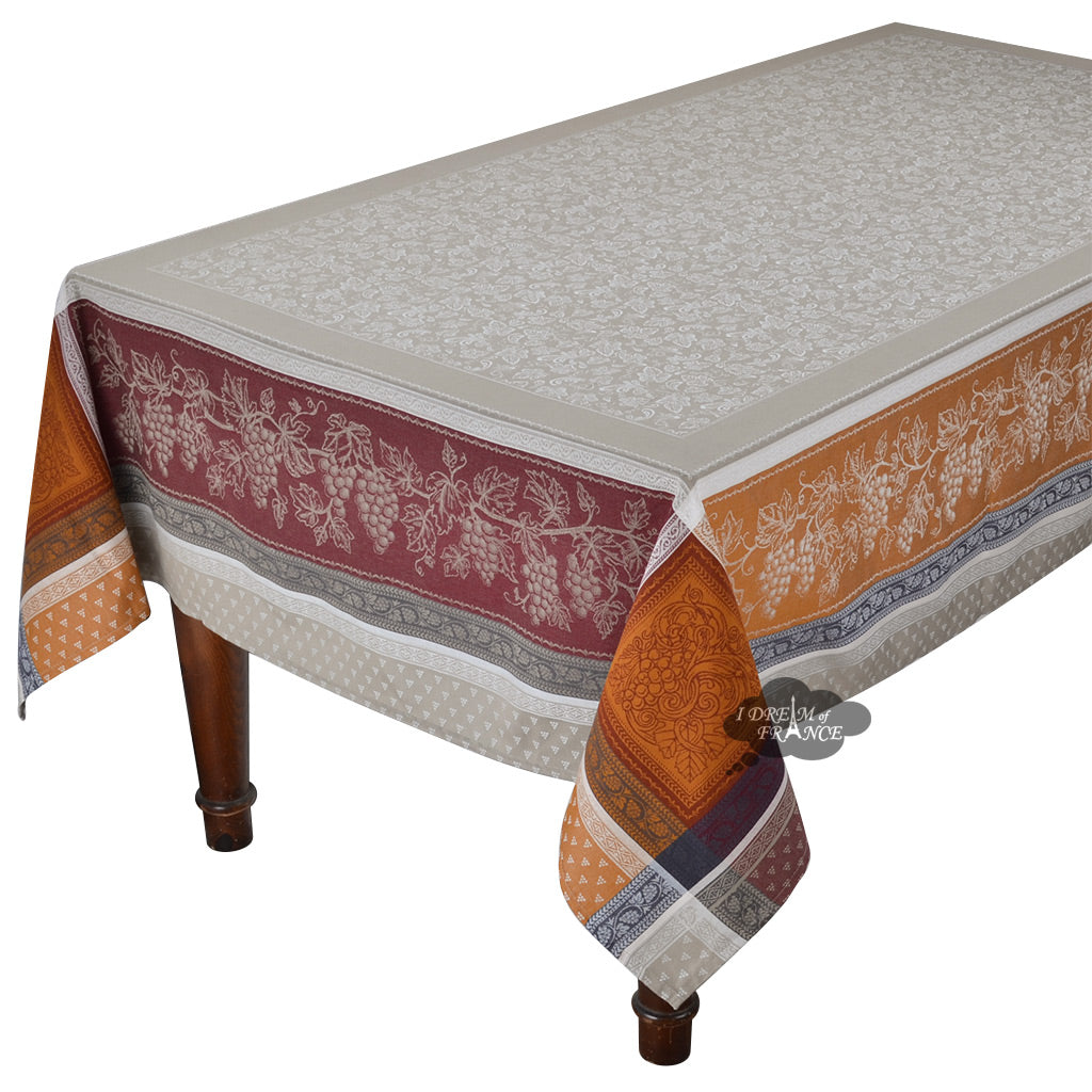 French Jacquard tablecloth - Cotton - Stain resistant - Square - Winery caramel | Tissus Toselli