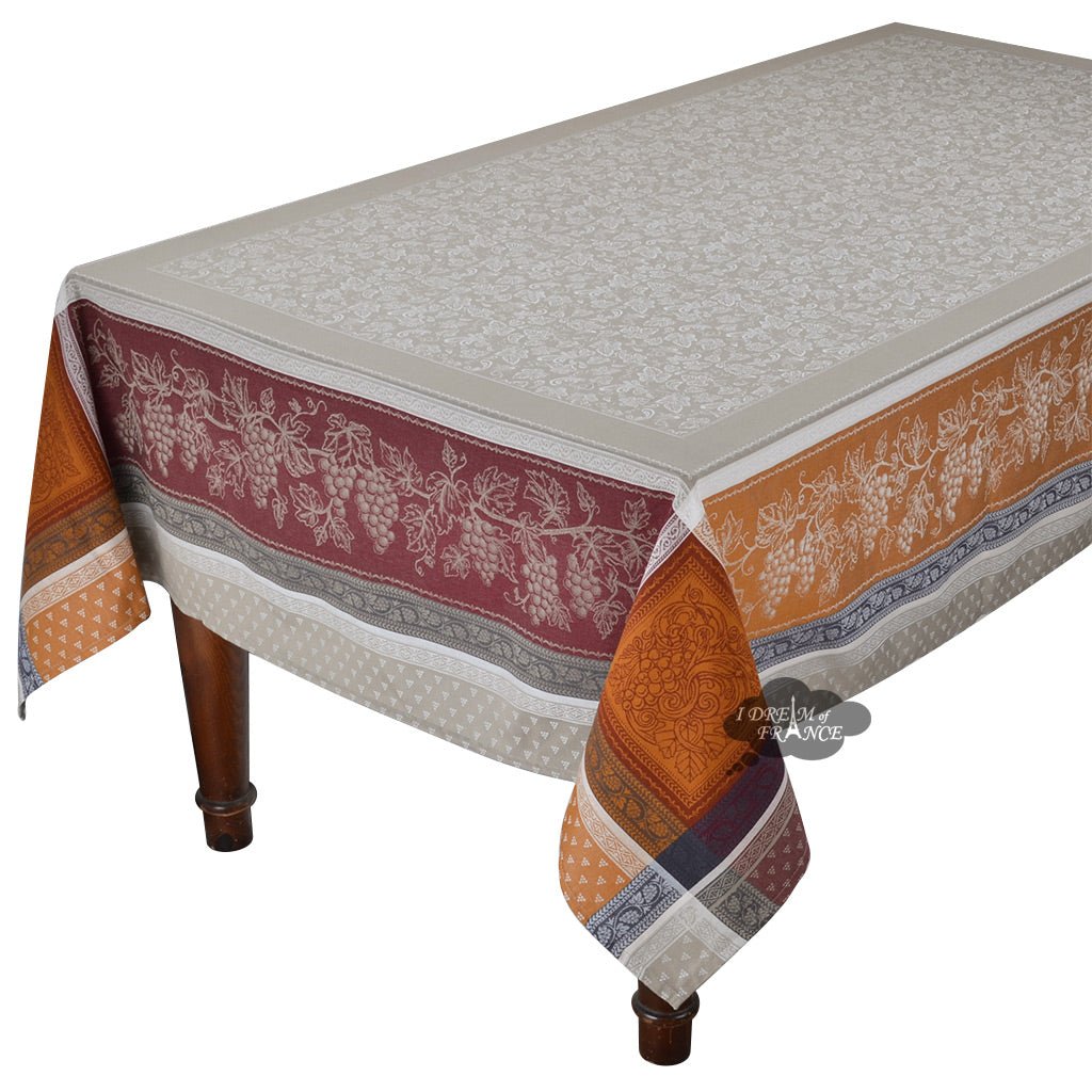 French Jacquard tablecloth - Cotton - Stain resistant - Square - Winery caramel | Tissus Toselli Tablecloth La Vie Bien French Jacquard tablecloth - Cotton - Stain resistant - Square - Winery caramel | Tissus Toselli
