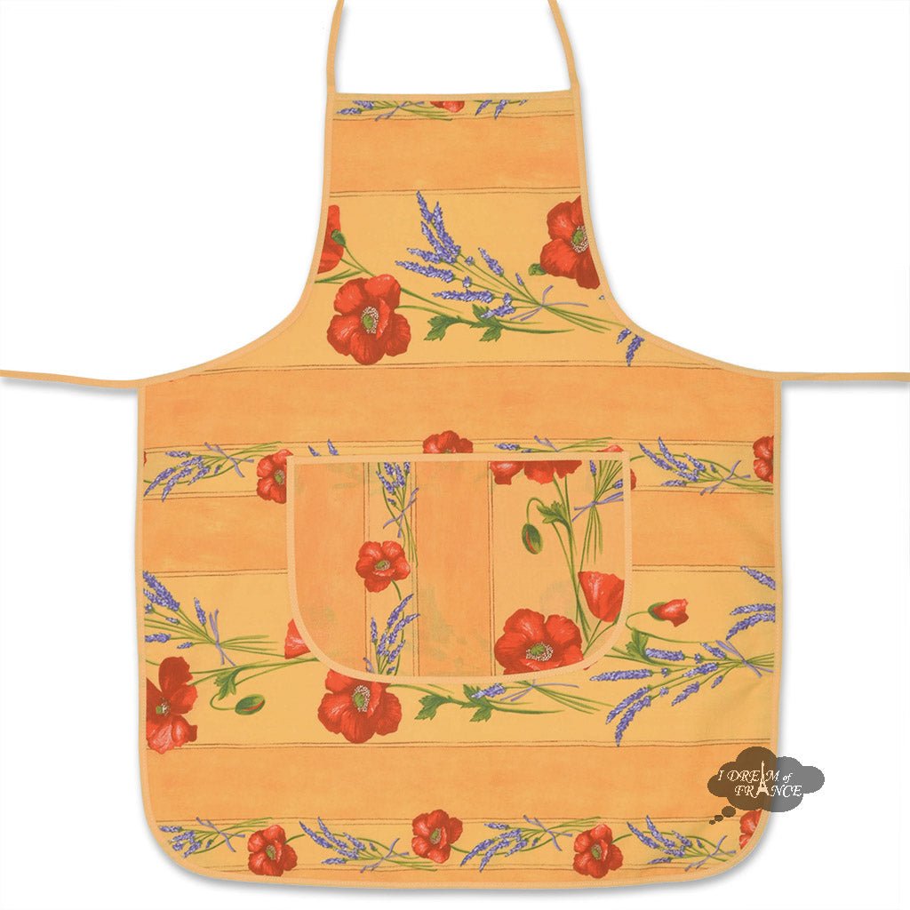 French kitchen apron - 100% Cotton - Poppies yellow | Tissus Toselli Apron La Vie Bien French kitchen apron - 100% Cotton - Poppies yellow | Tissus Toselli