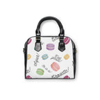 French Macaron Patisserie Print Pattern Shoulder Handbag with French phrases: Oh la la!, Chouette!, Super! C'est genial! Bags La Vie Bien French Macaron Patisserie Print Pattern Shoulder Handbag with French phrases: Oh la la!, Chouette!, Super! C'est genial!