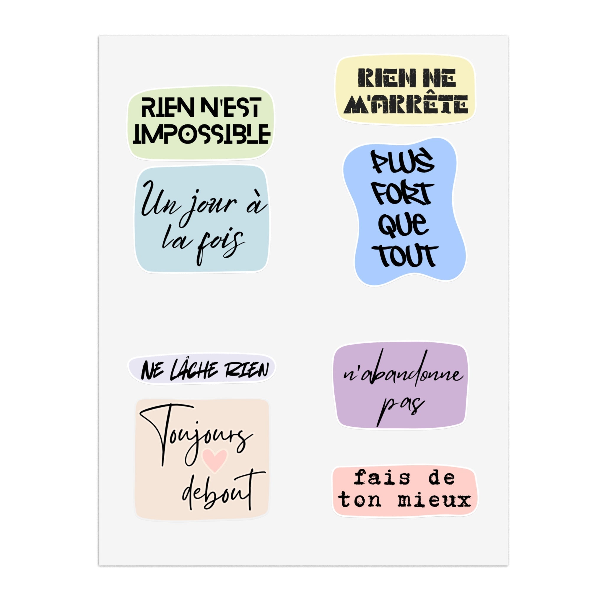French Motivational Phrase Sticker Sheets | Pastel Quote Stickers Paper products La Vie Bien French Motivational Phrase Sticker Sheets | Pastel Quote Stickers
