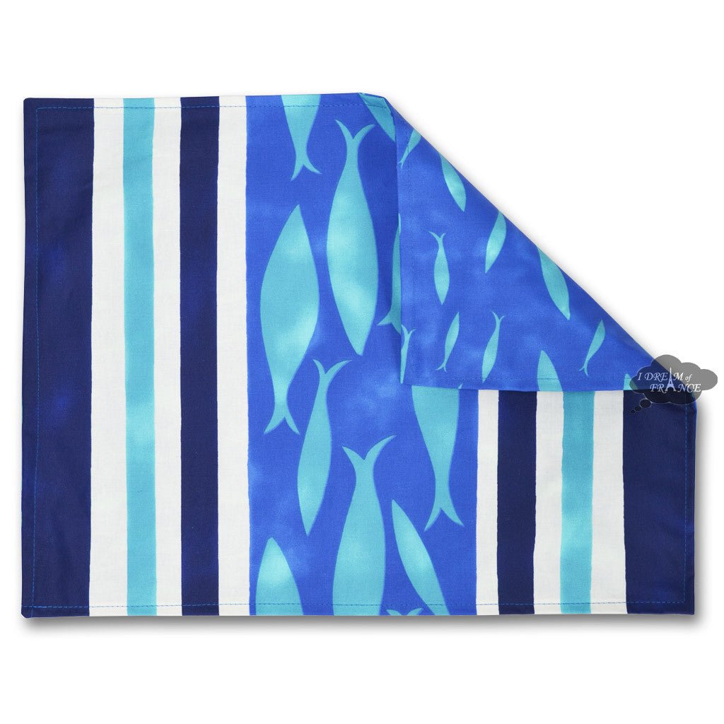 French Provencal placemat - Acrylic coated cotton - Spill - proof - Reversible - Fishy Fish | Le Cluny Placemat La Vie Bien French Provencal placemat - Acrylic coated cotton - Spill - proof - Reversible - Fishy Fish | Le Cluny