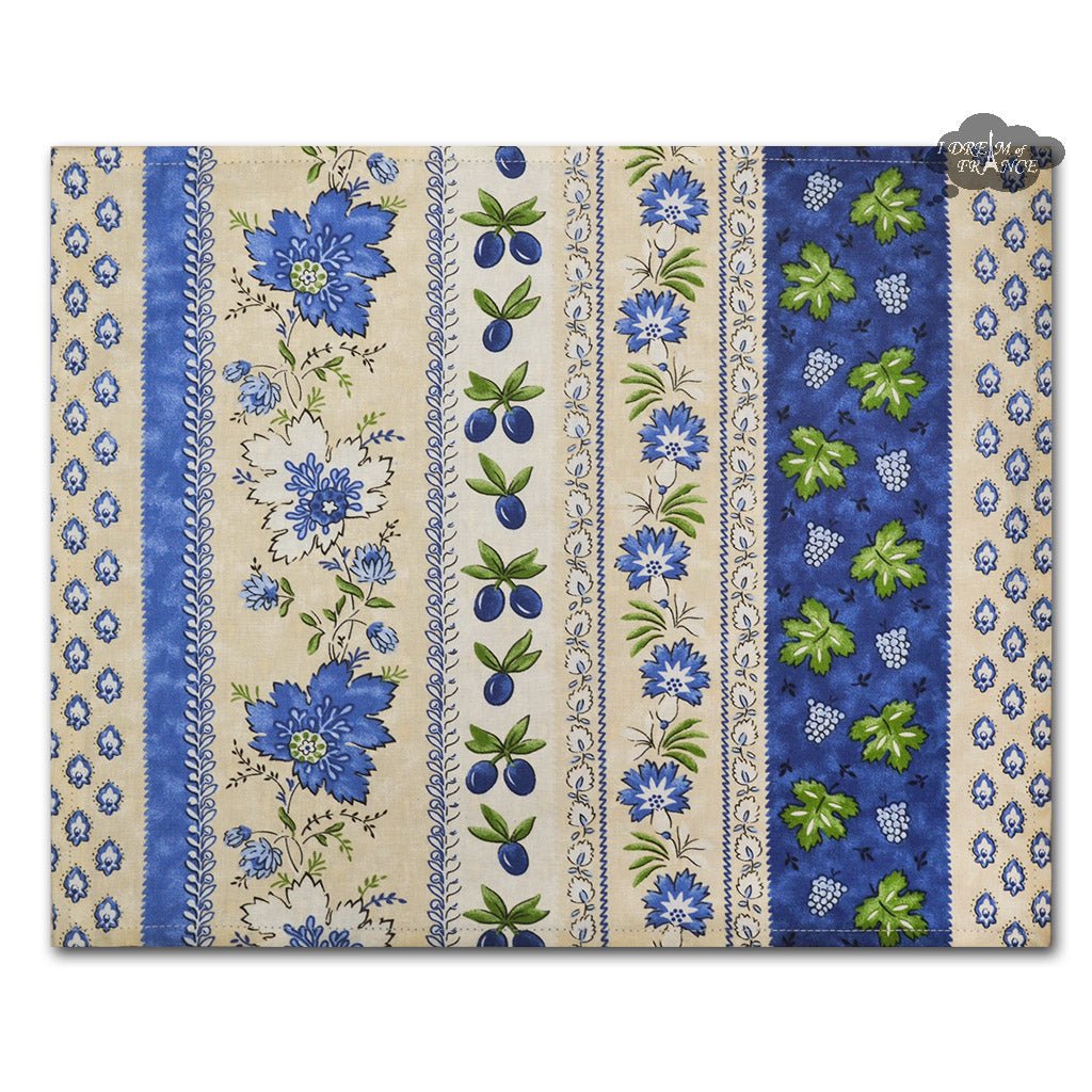 French Provencal placemat - Acrylic coated cotton - Spill - proof - Reversible - Monaco beige & blue | Le Cluny Placemat La Vie Bien French Provencal placemat - Acrylic coated cotton - Spill - proof - Reversible - Monaco beige & blue | Le Cluny