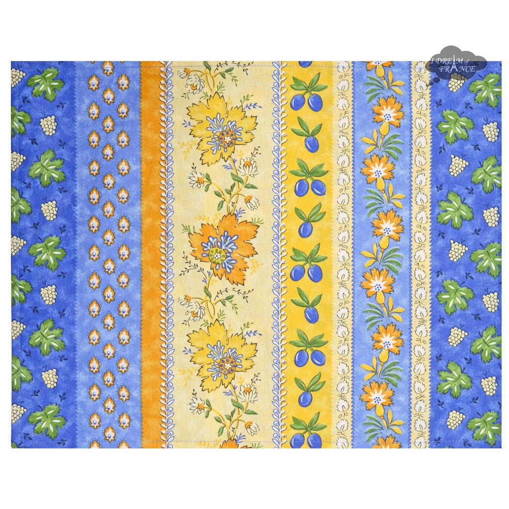 French Provencal placemat - Acrylic coated cotton - Spill - proof - Reversible - Monaco blue & yellow | Le Cluny Placemat La Vie Bien French Provencal placemat - Acrylic coated cotton - Spill - proof - Reversible - Monaco blue & yellow | Le Cluny