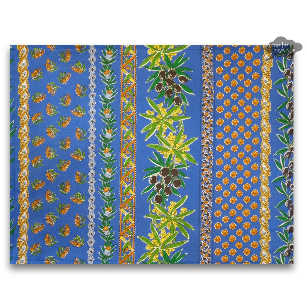 French Provencal placemat - Acrylic coated cotton - Spill - proof - Reversible - Olives blue | Le Cluny Placemat La Vie Bien French Provencal placemat - Acrylic coated cotton - Spill - proof - Reversible - Olives blue | Le Cluny