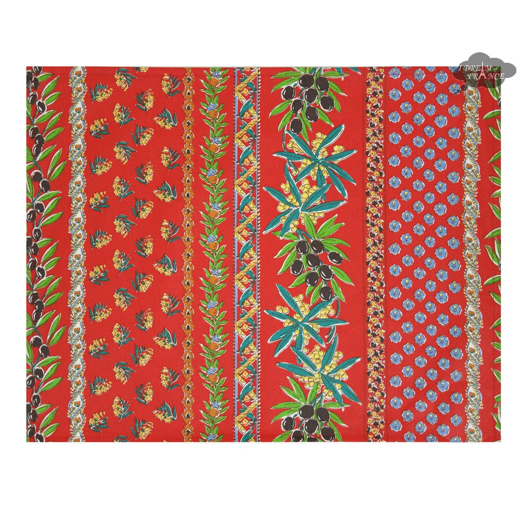 French Provencal placemat - Acrylic coated cotton - Spill - proof - Reversible - Olives red | Le Cluny Placemat La Vie Bien French Provencal placemat - Acrylic coated cotton - Spill - proof - Reversible - Olives red | Le Cluny