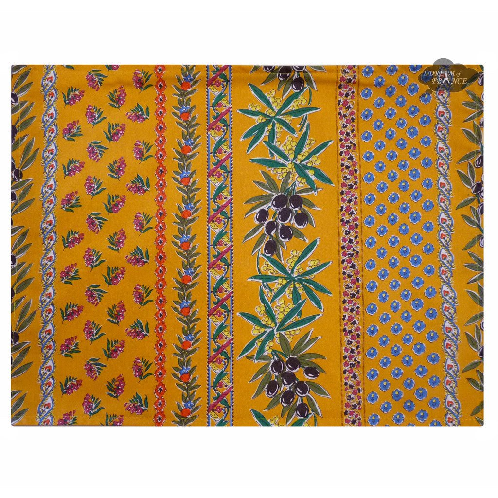 French Provencal placemat - Acrylic coated cotton - Spill - proof - Reversible - Olives yellow | Le Cluny Placemat La Vie Bien French Provencal placemat - Acrylic coated cotton - Spill - proof - Reversible - Olives yellow | Le Cluny