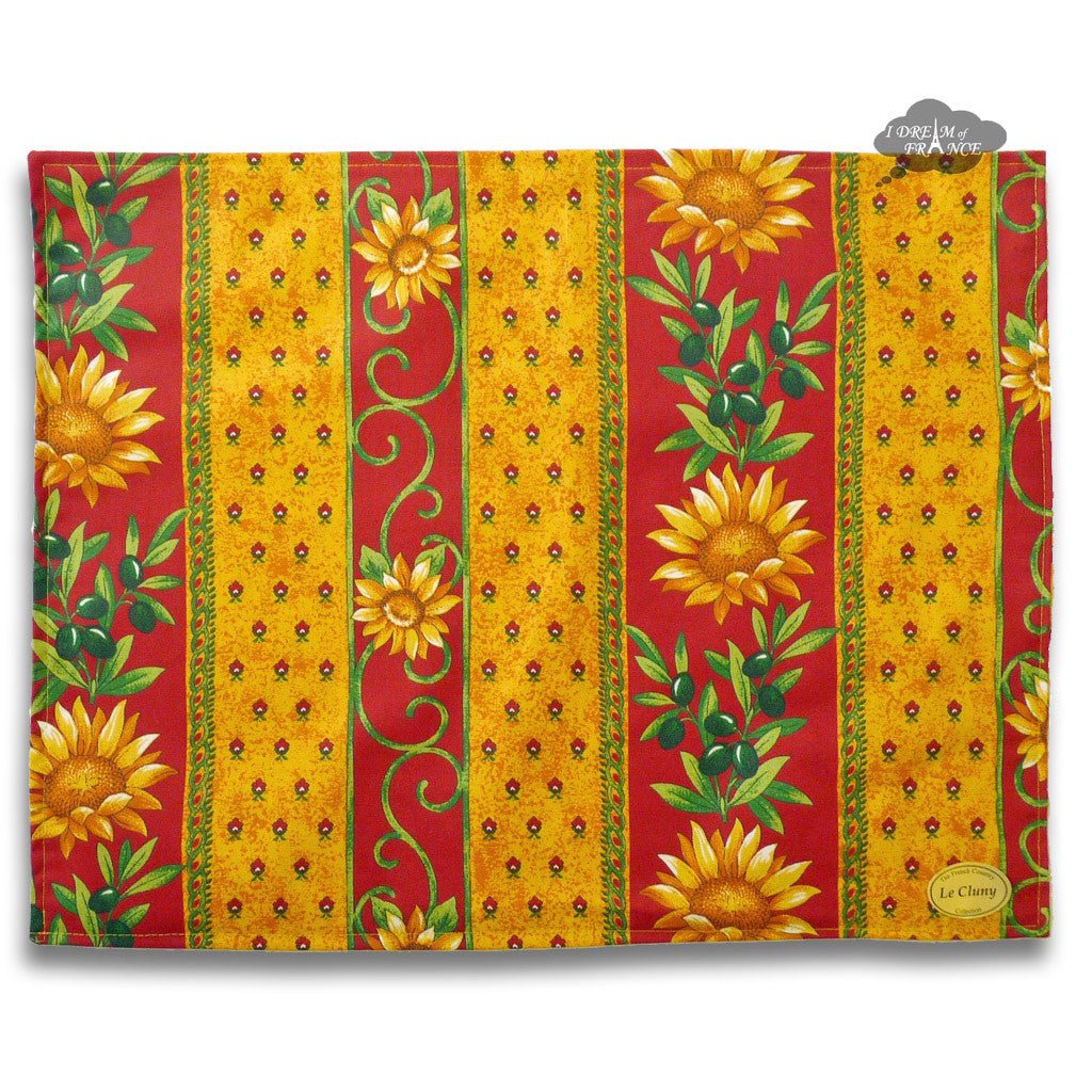 French Provencal placemat - Acrylic coated cotton - Spill - proof - Reversible - Sunflower red | Le Cluny Placemat La Vie Bien French Provencal placemat - Acrylic coated cotton - Spill - proof - Reversible - Sunflower red | Le Cluny