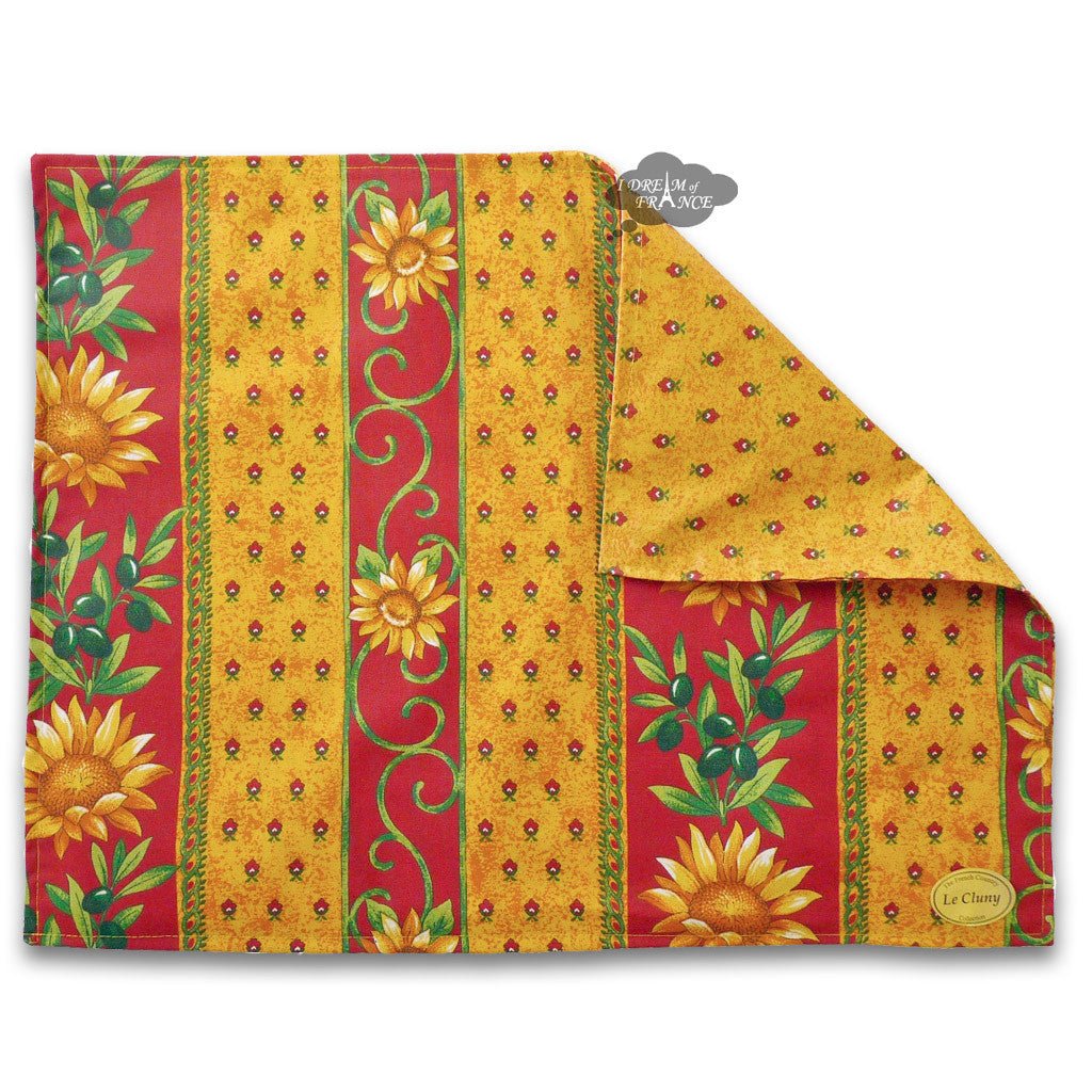 French Provencal placemat - Acrylic coated cotton - Spill - proof - Reversible - Sunflower red | Le Cluny Placemat La Vie Bien French Provencal placemat - Acrylic coated cotton - Spill - proof - Reversible - Sunflower red | Le Cluny