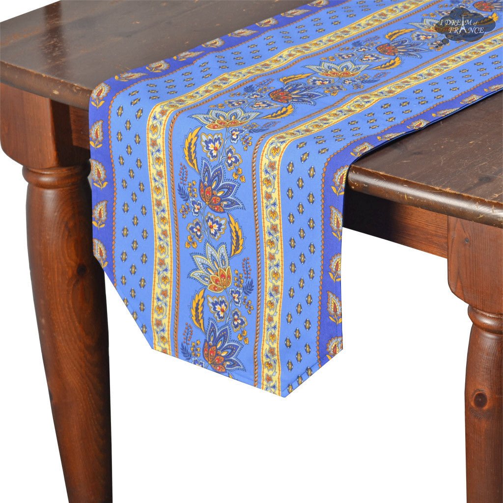 French Provencal table runner - Acrylic coated cotton, Spill - proof - 16x72" - Lisa blue | Le Cluny Table runner La Vie Bien French Provencal table runner - Acrylic coated cotton, Spill - proof - 16x72" - Lisa blue | Le Cluny