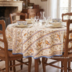 French Provencal tablecloth - Acrylic coated cotton, Spill-proof - 58" round - Moustiers blue | Tissus Toselli Tablecloth La Vie Bien French Provencal tablecloth - Acrylic coated cotton, Spill-proof - 58" round - Moustiers blue | Tissus Toselli
