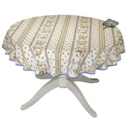 French Provencal tablecloth - Acrylic coated cotton, Spill - proof - 58" round - Moustiers blue | Tissus Toselli Tablecloth La Vie Bien French Provencal tablecloth - Acrylic coated cotton, Spill - proof - 58" round - Moustiers blue | Tissus Toselli