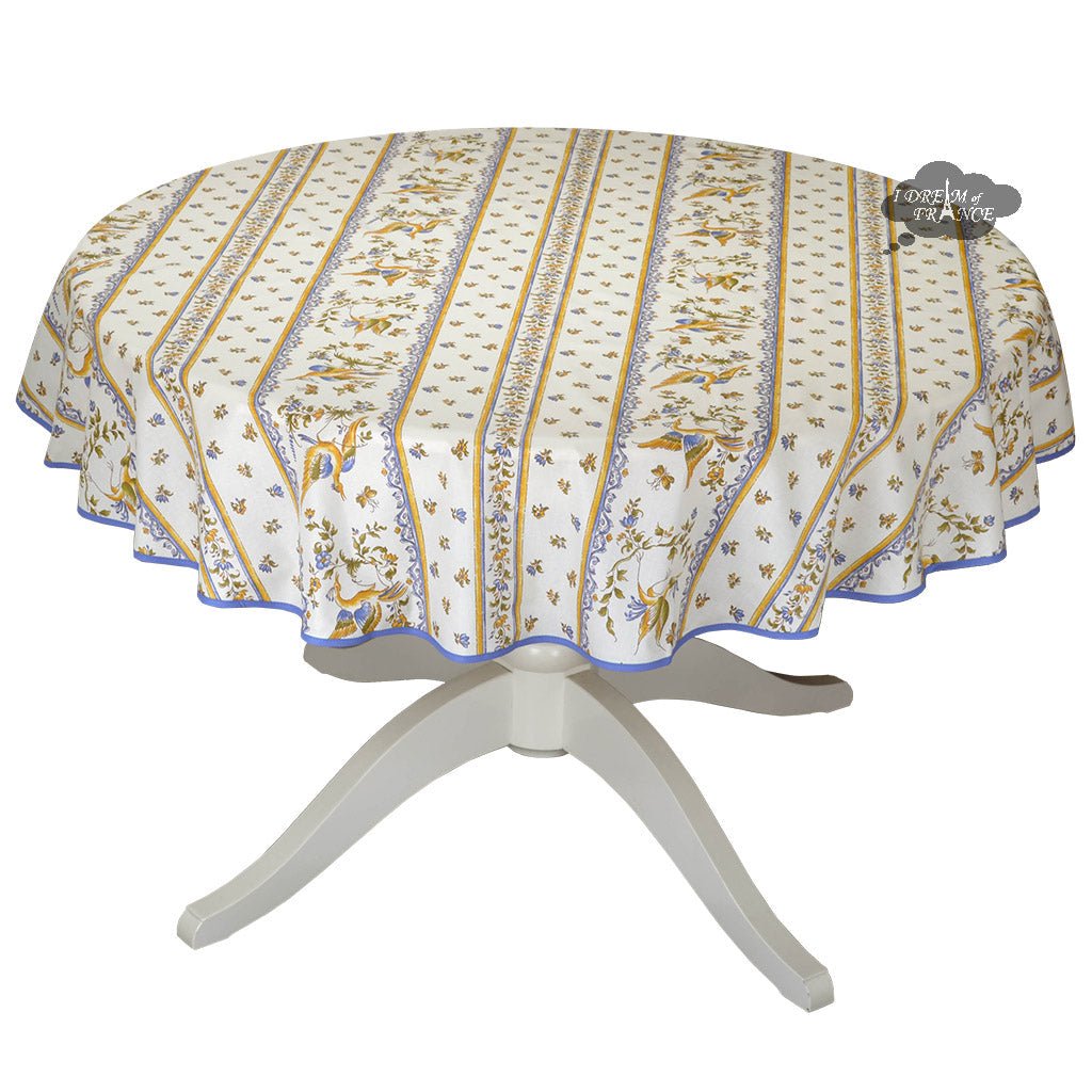 French Provencal tablecloth - Acrylic coated cotton, Spill - proof - 58" round - Moustiers blue | Tissus Toselli Tablecloth La Vie Bien French Provencal tablecloth - Acrylic coated cotton, Spill - proof - 58" round - Moustiers blue | Tissus Toselli