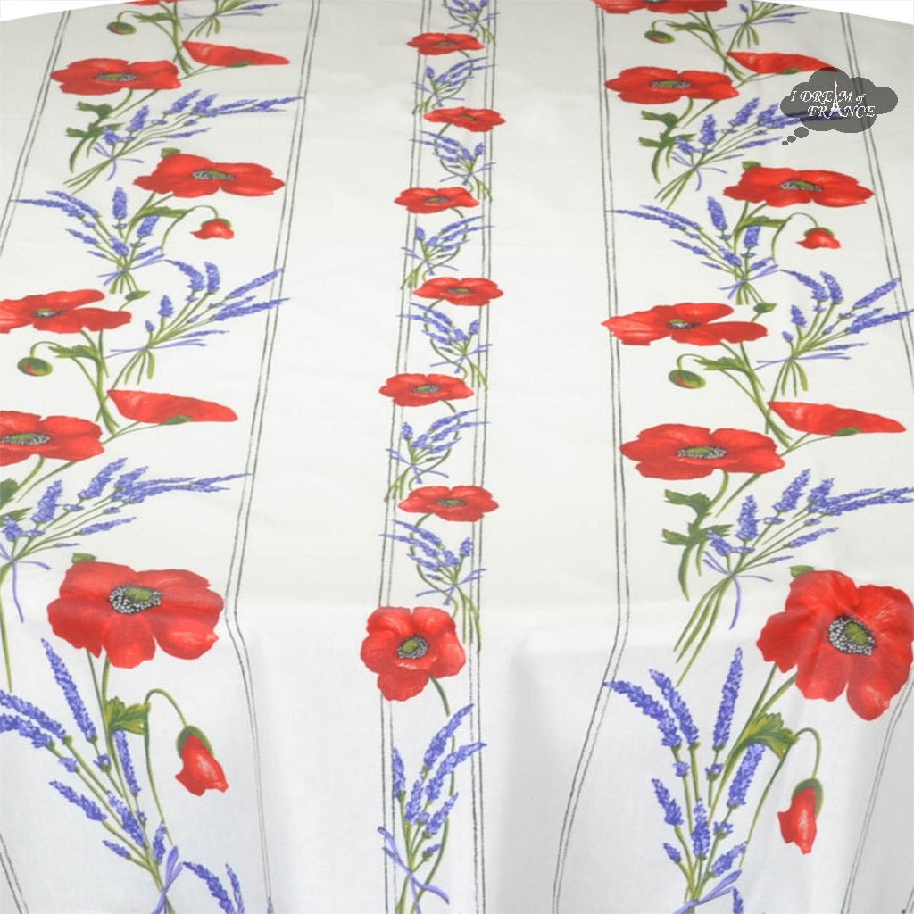French Provencal tablecloth - Acrylic coated cotton, Spill - proof - 58" round - Poppies ivory | Tissus Toselli Tablecloth La Vie Bien French Provencal tablecloth - Acrylic coated cotton, Spill - proof - 58" round - Poppies ivory | Tissus Toselli